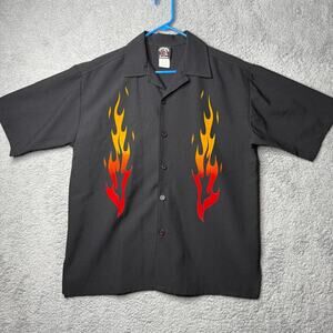 Vintage Flame Shirt Mens XL Black Button Up Y2K After Hours Short Sleeve
